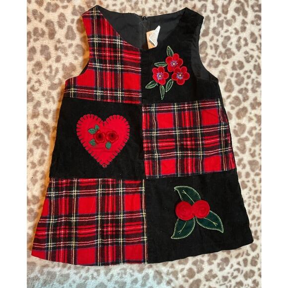 Corduroy W/ Appliqué & Embroidery Dress Girls 12 Months Red Black Christmas - Picture 1 of 2